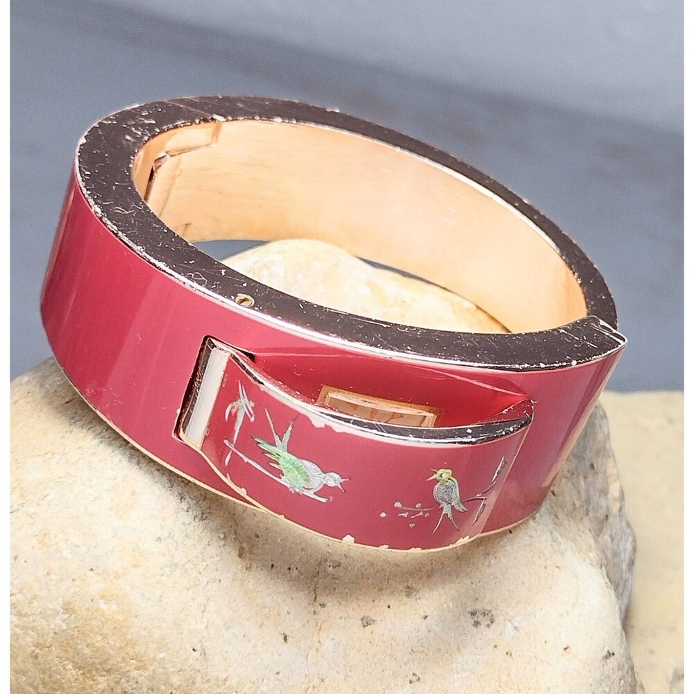 Vintage Samba Cuff Bracelet Watch Enamel Birds 1940s 50s - Picture 3 of 8